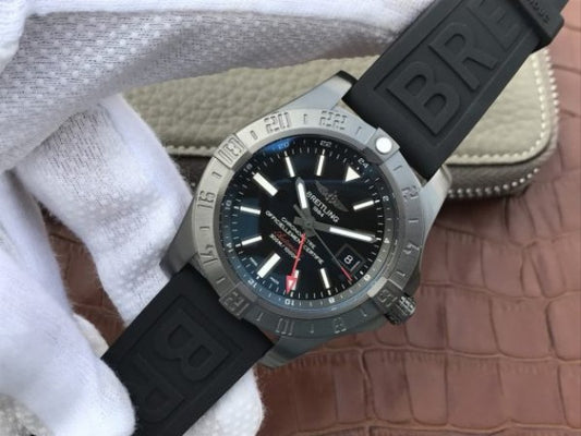 Replica Breitling Avenger GMT PVD GF Black Dial Black Rubber Strap A2836