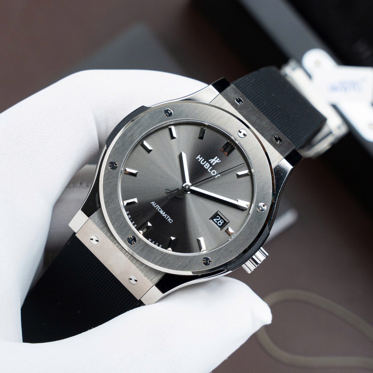 Hublot Classic Fusion Titanium Gray Dial Replica Watches Movement SW300 Rubber Strap 42mm