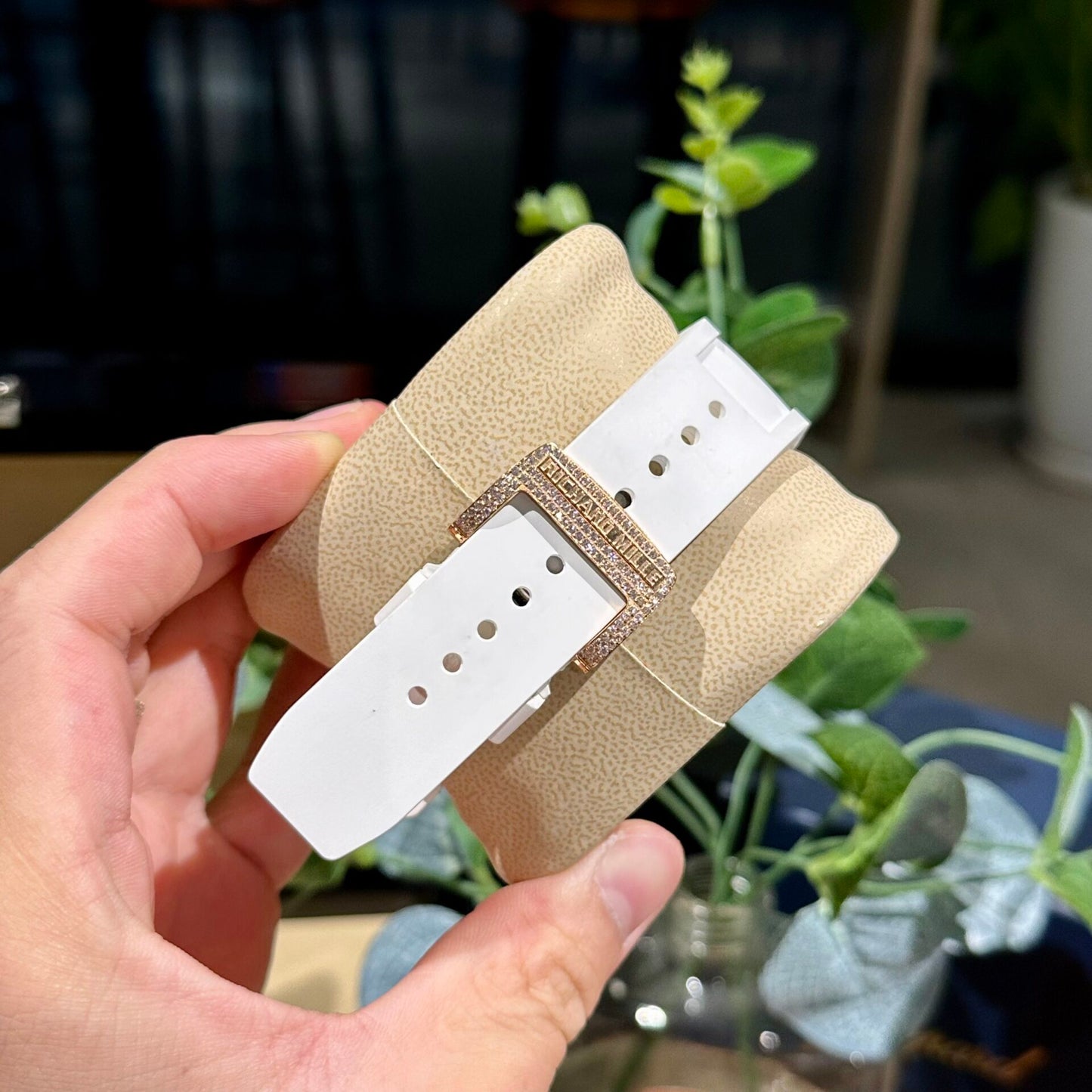 Richard Mille RM011 Replica Watch Full Diamond White Rubber Strap 44mm