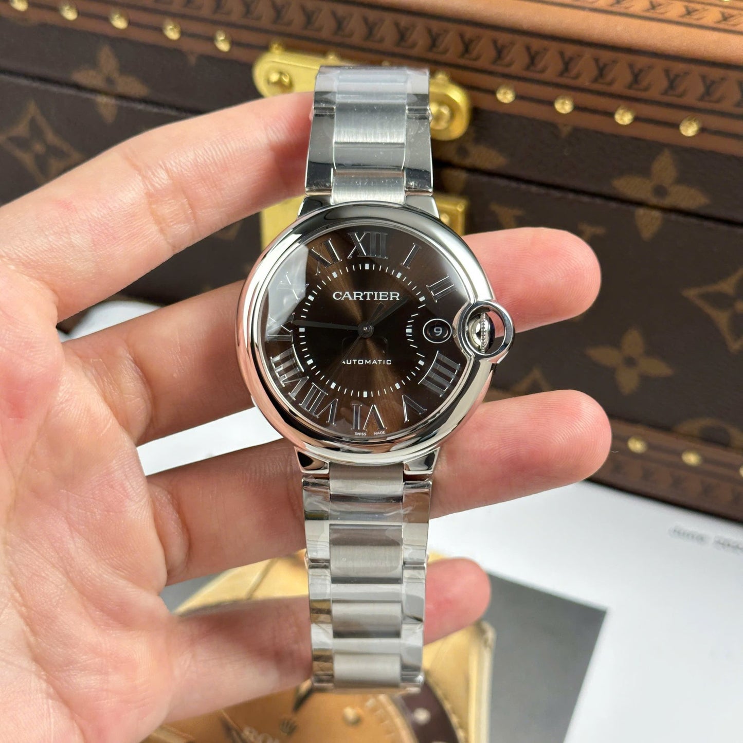 Cartier Ballon Bleu Best Copies Watch Brown Dial Metal Wire AF Factory 40mm