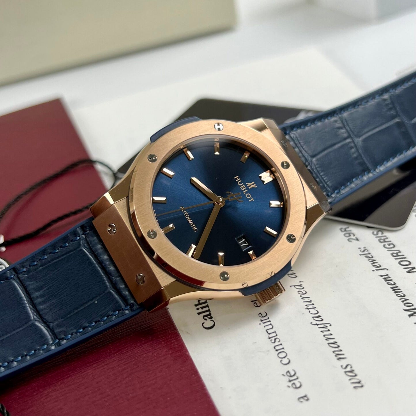 Hublot Replica Watch Classic Fusion King Gold Blue Dial JJF Factory 42mm