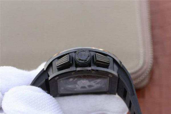 Replica Richard Mille RM011 Black Ceramic PVD Chrono Skeleton Dial Black Rubber Strap A7750