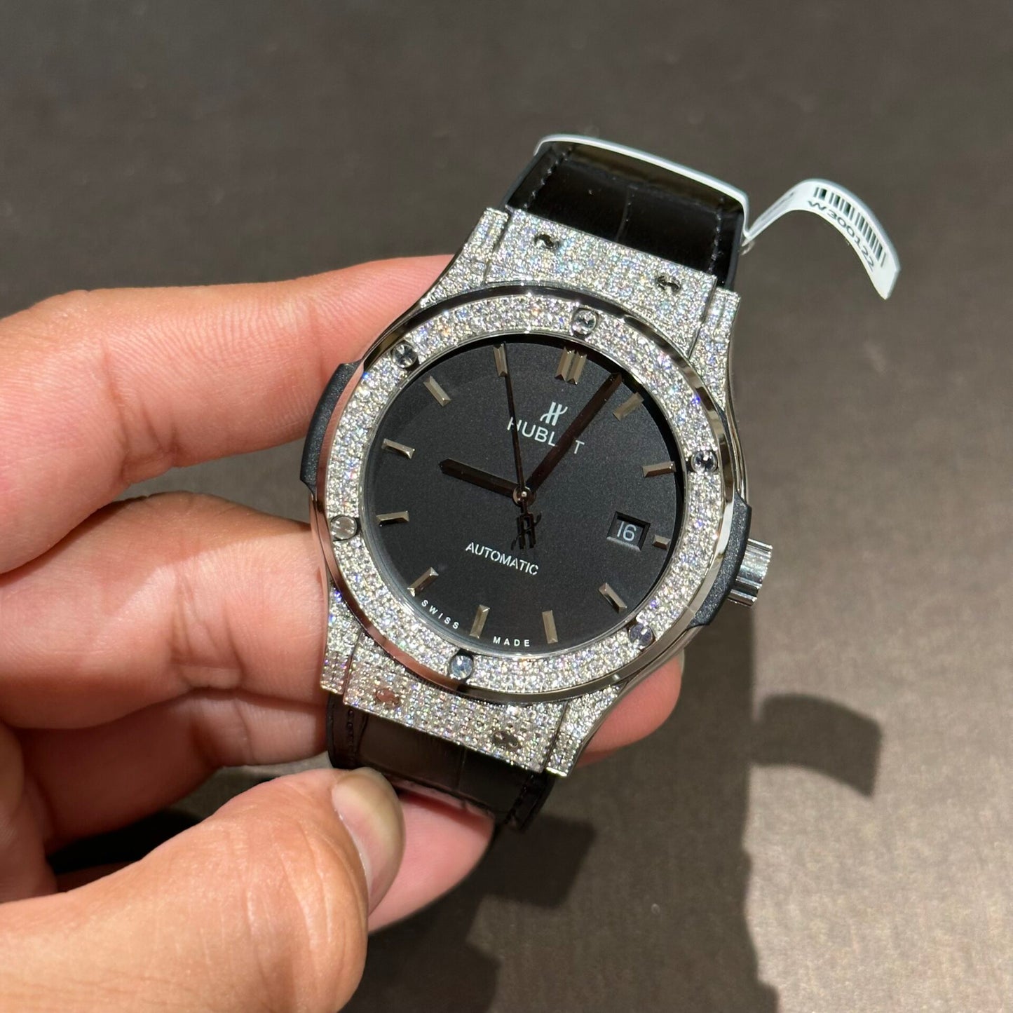 Hublot Replica Watch With Full Diamond Moissanite Diamonds Black Dial Men s 42mm