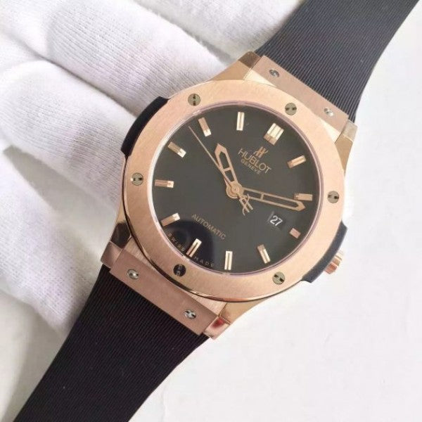 Replica Hublot Big Bang Classic Fusion RG Black Dial Rubber Strap RG Bezel Black A2824
