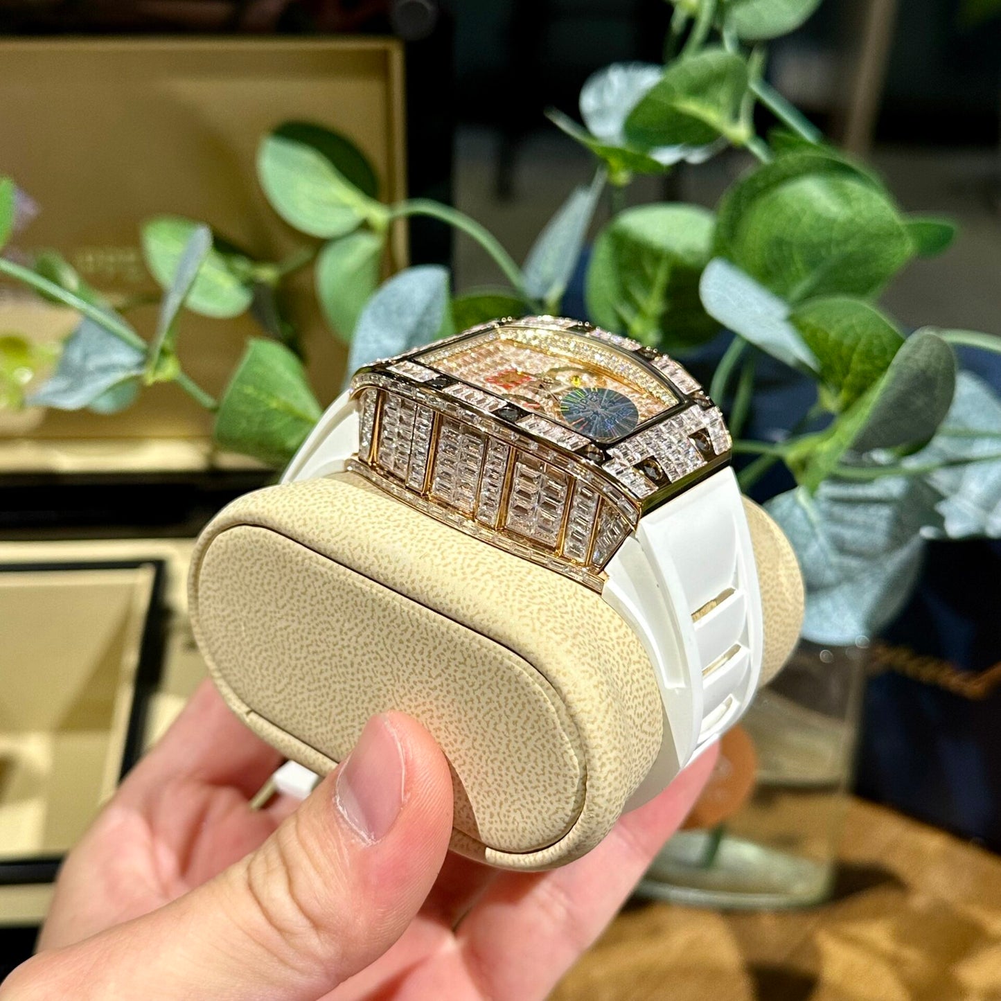 Richard Mille RM011 Replica Watch Full Diamond White Rubber Strap 44mm