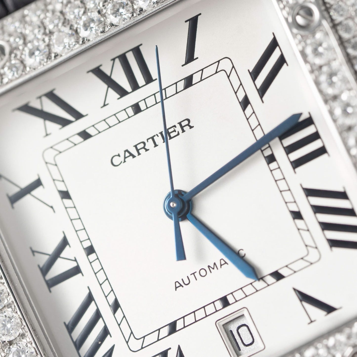 Cartier Santos With Moissanite Diamond Hong Kong Rep 11 Watch Leather Strap 39.8mm