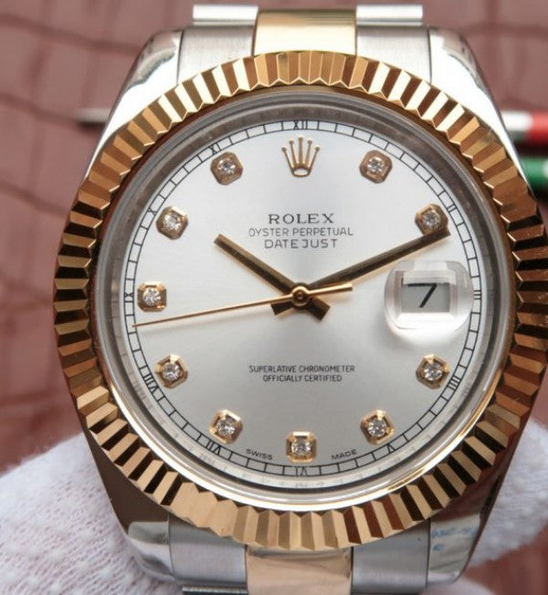 Replica Rolex DateJust SS/RG White Dial RG Wrapped Fluted Beze SS/RG Bracelet A2836