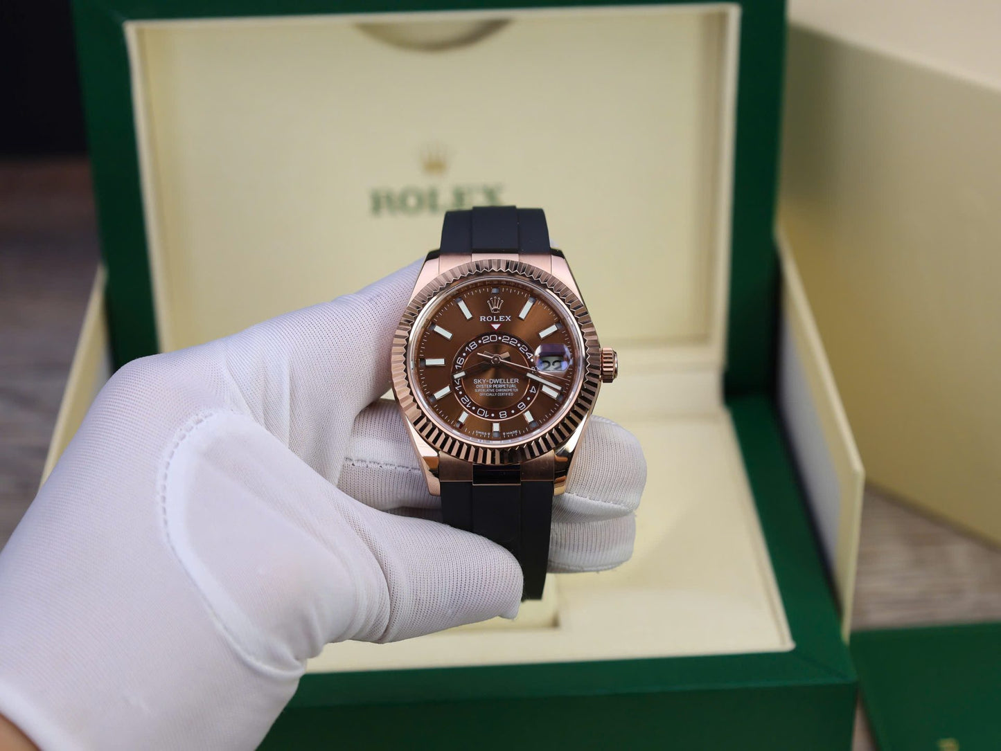 Rolex Sky-Dweller M336235 Custom Gold Wrapped Chocolate Dial 42mm