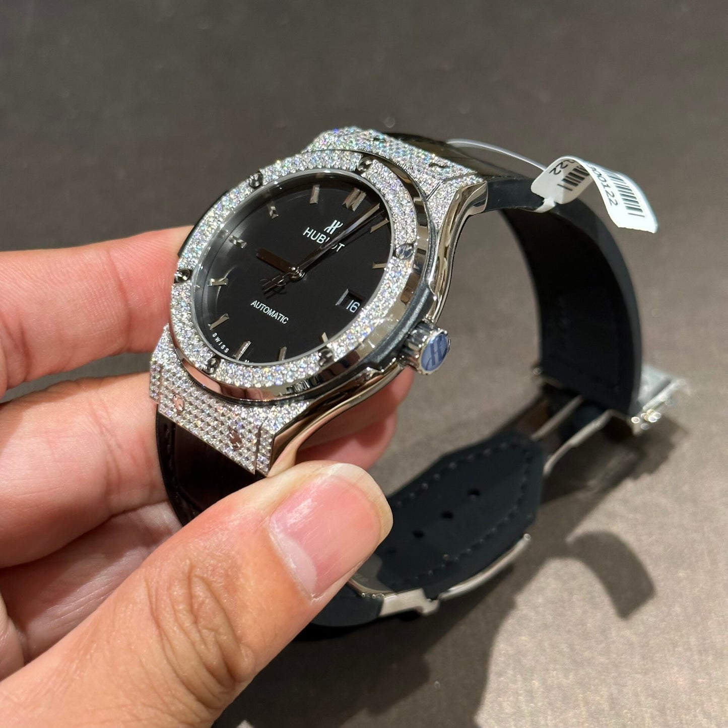 Hublot Replica Watch With Full Diamond Moissanite Diamonds Black Dial Men s 42mm