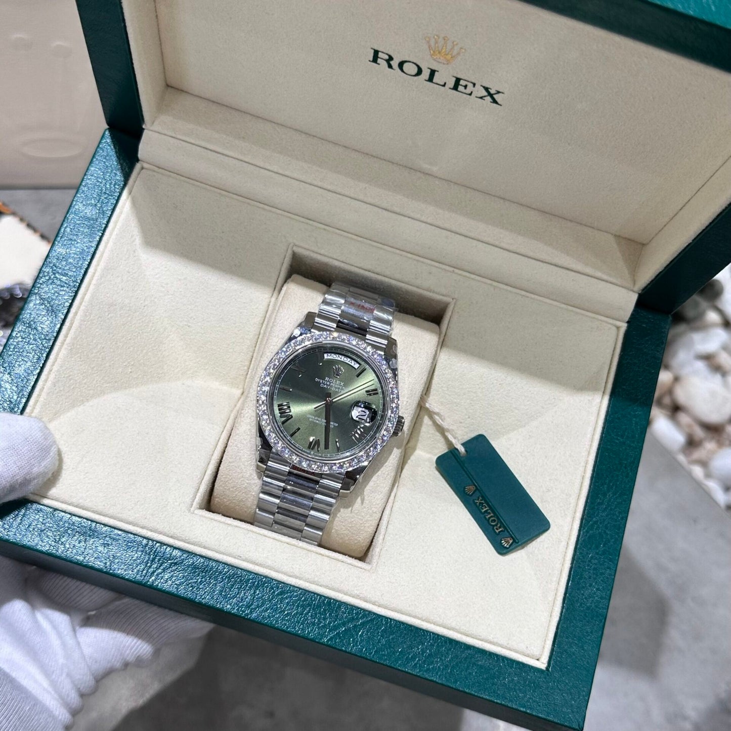 Rolex Day-Date 228236 Moissanite Green Dial Replica Watch 168gram GM V3 40mm