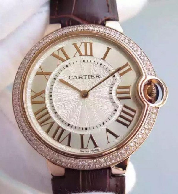 Replica Cartier Ballon Bleu 40mm RG Diamonds Bezel Whit Dial RG Mark MIYOTA9015