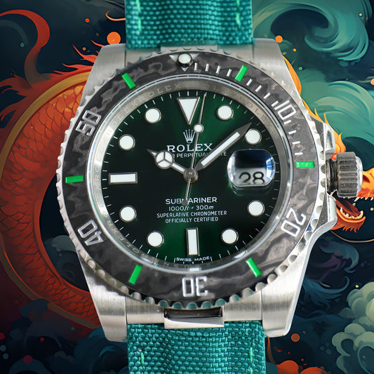 ROLEX Year of the Dragon Auspicious ?? ?? Submariner Carbon Fiber Bezel - Velcro Strap - Green(1:1 replica)