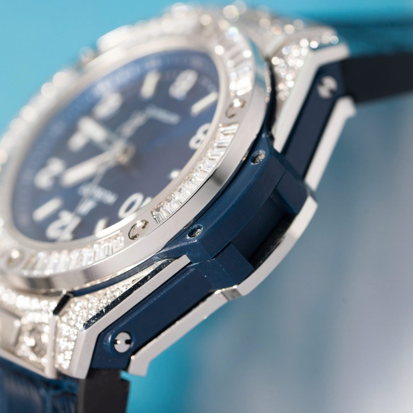 Hublot Replica 11 Watch Big Bang One Click Blue With Full Diamond 39mm