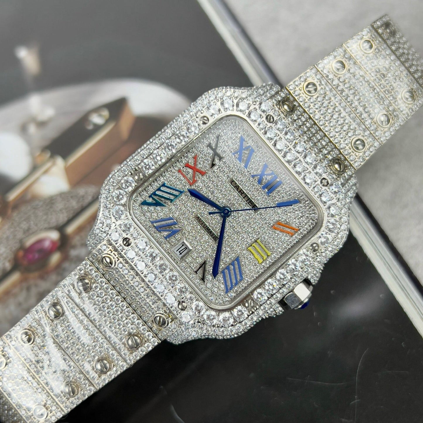 Cartier Santos Best Replica Watch With Full Stone 39.8mm