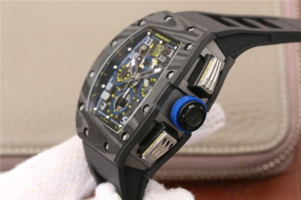 Replica Richard Mille RM011 SS Felipe Massa 10th Anniversary KVF Crystal Skeleton Dial Blue Black Rubber Strap A7750
