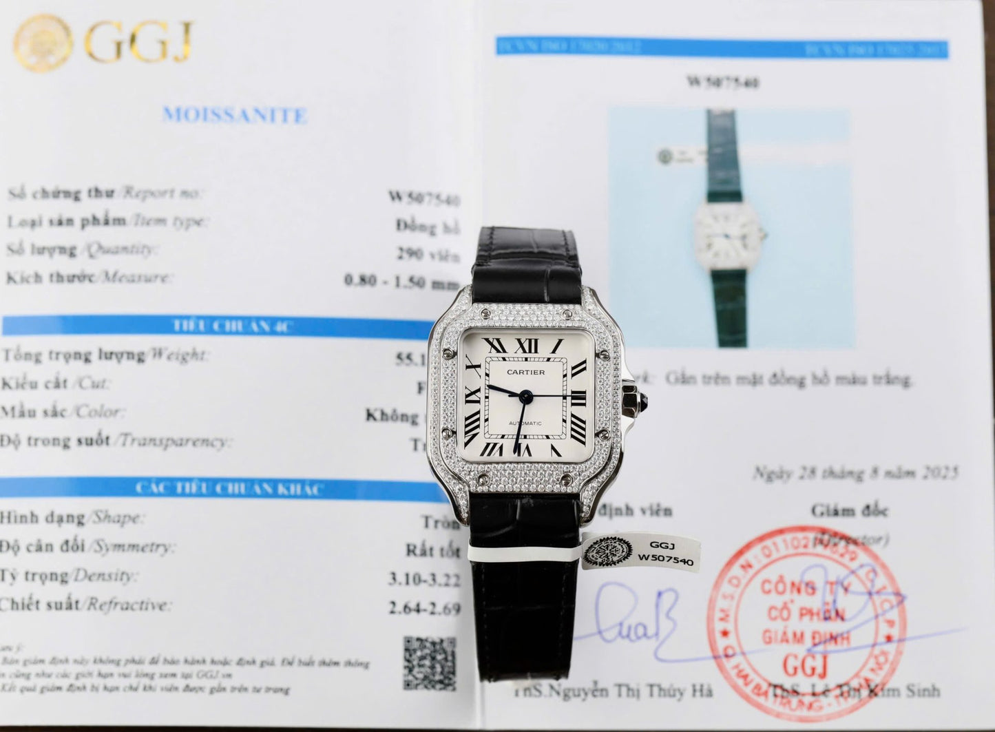 Cartier Santos Women¡¯s White Dial Copies Watches Moissanite Diamonds Custom BV Factory 35.2mm