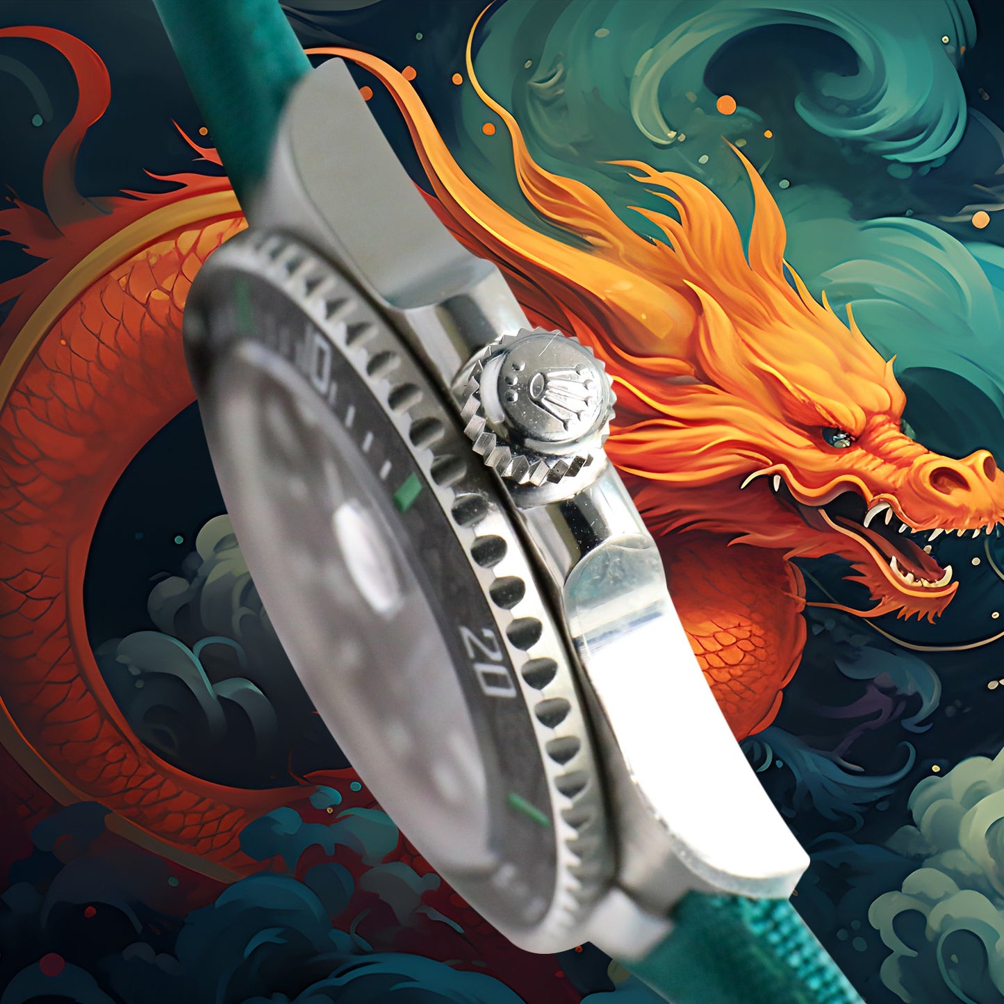 ROLEX Year of the Dragon Auspicious ?? ?? Submariner Carbon Fiber Bezel - Velcro Strap - Green(1:1 replica)