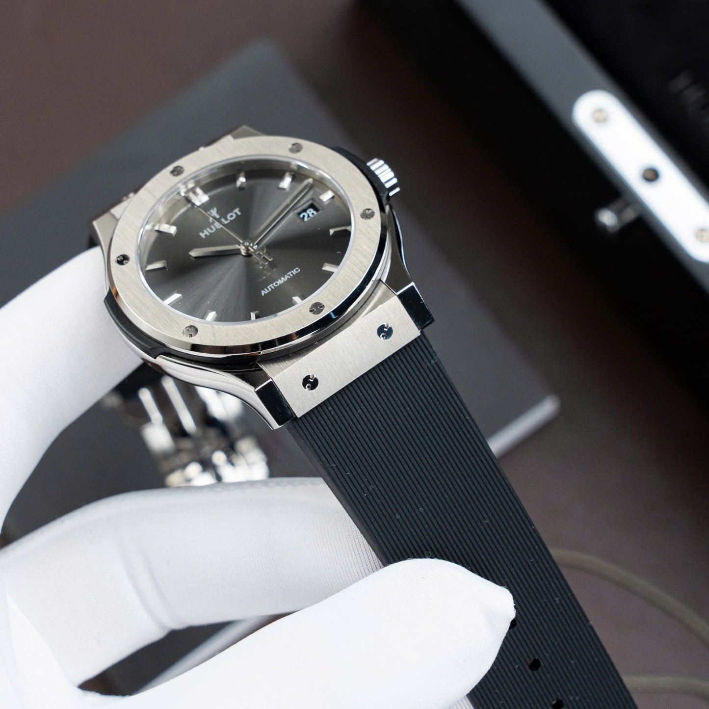 Hublot Classic Fusion Titanium Gray Dial Replica Watches Movement SW300 Rubber Strap 42mm