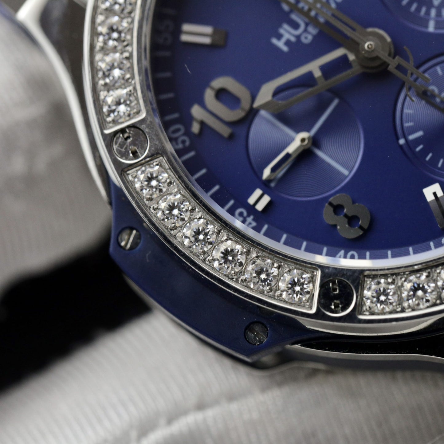Hublot Fake Watch Big Bang Chronograph Blue Custom Moissanite Diamonds 44mm