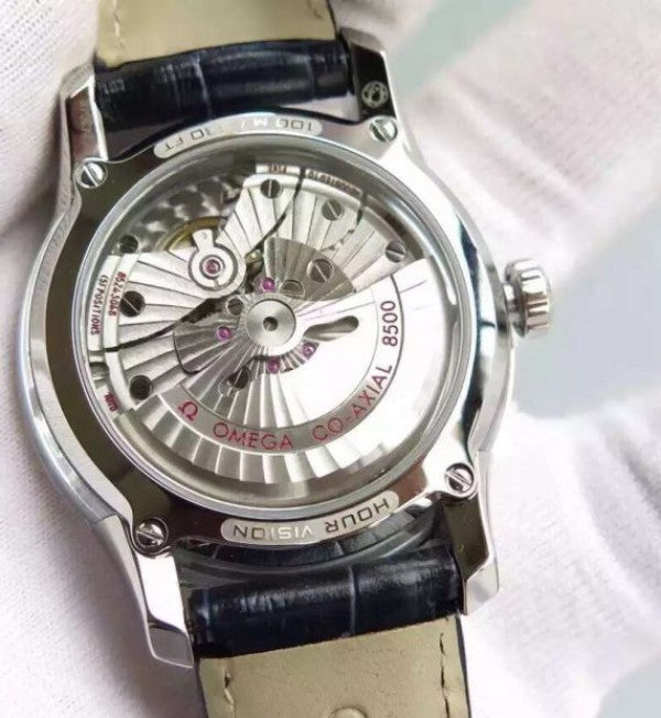 Replica Omega V6F De Ville Hour Vision Co-Axial 41mm SS White Dial Brown Leather Strap A8500