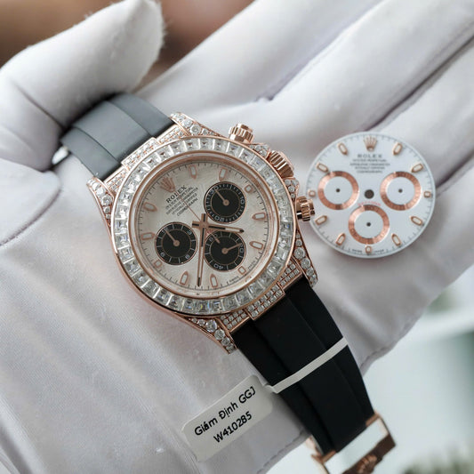 Rolex Daytona Best Clone Watches 18K Gold Wrapped + Diamonds Moissanite Baguette 40mm