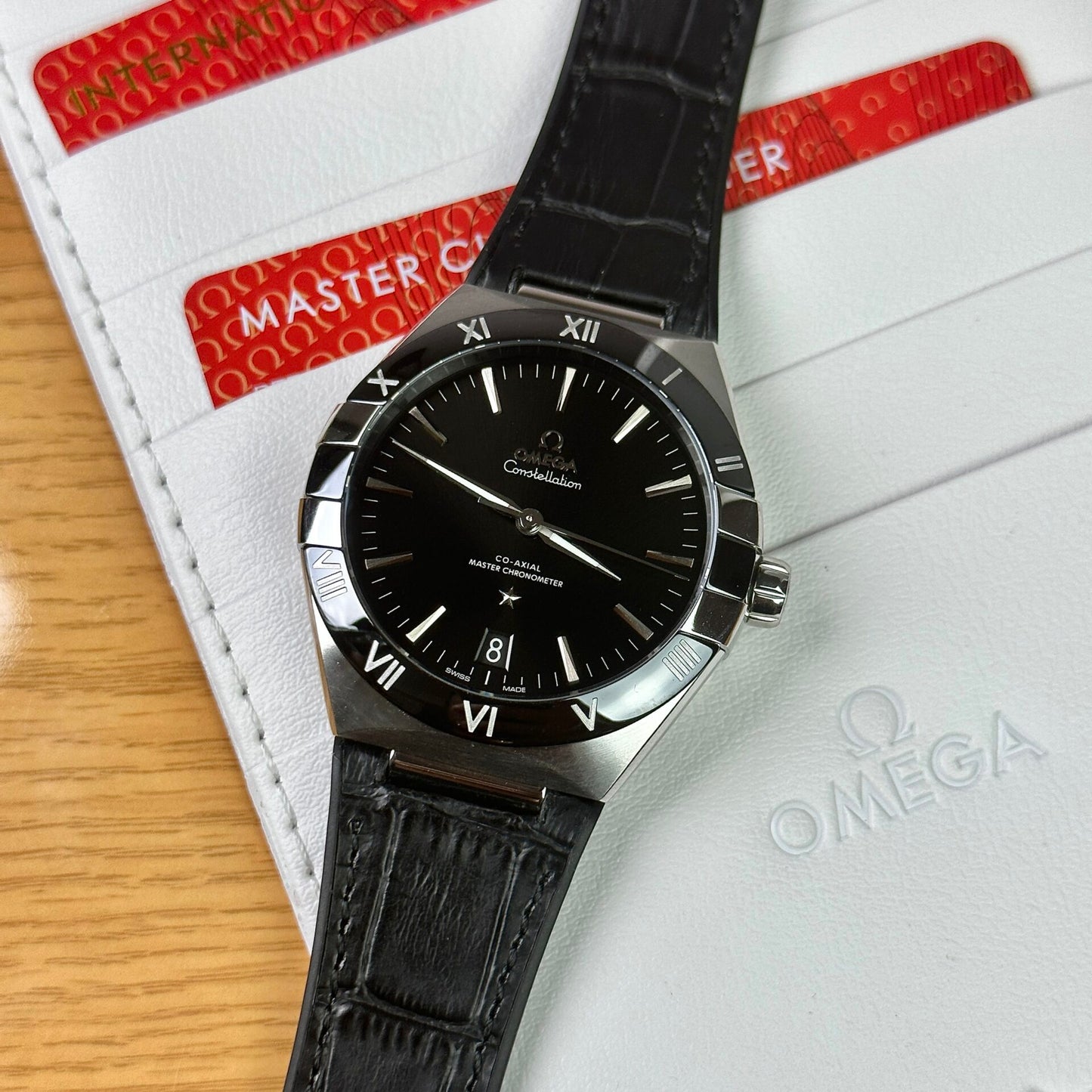 Omega Replica Watch Constellation Black Leather Strap Factory VS 41mm