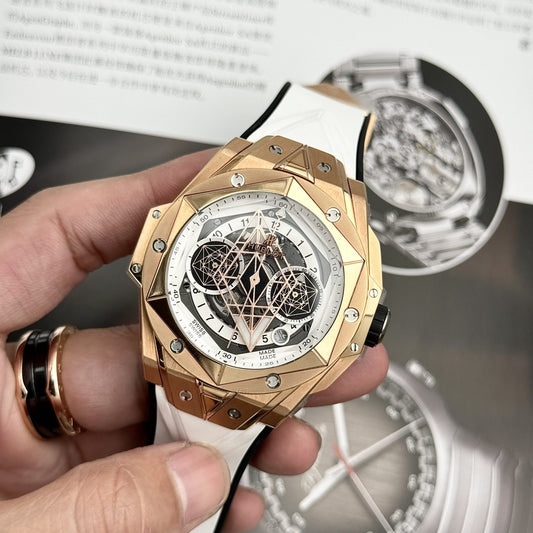 Hublot Best Replica Watch Big Bang Sang Bleu II King Gold White Dial BBF 45mm
