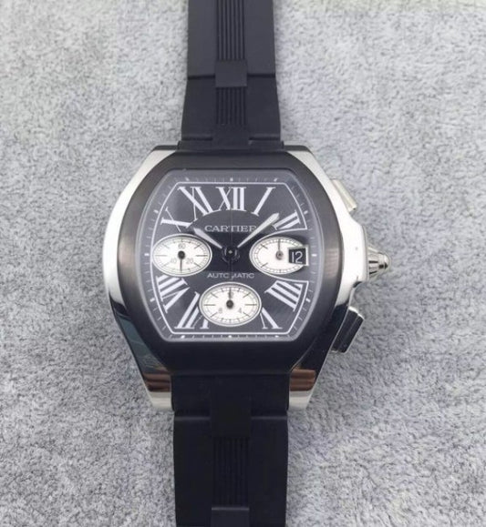 Replica Cartier Roadster SS Black Dial Black Rubber Strap A7750