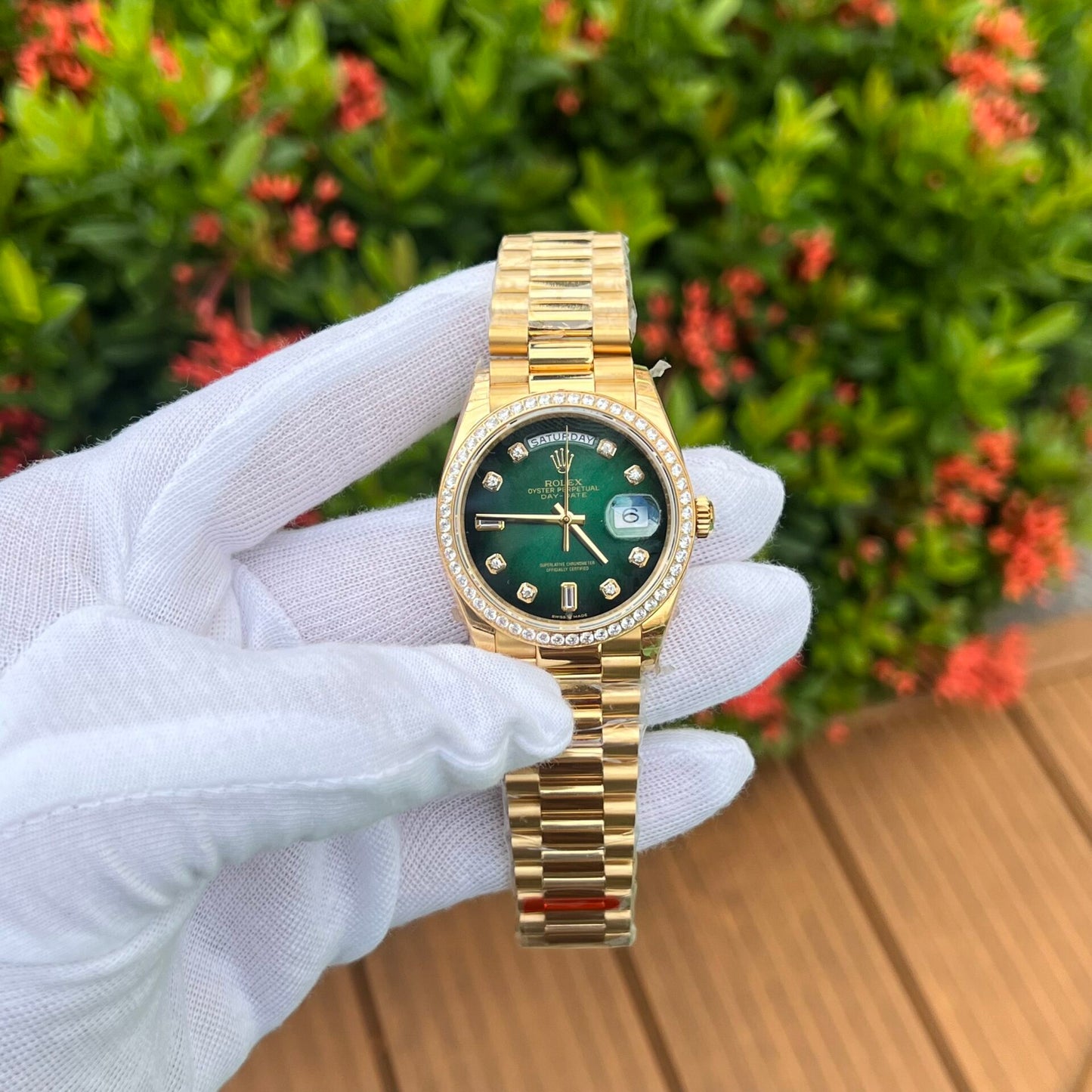 Rolex Day-Date 128348RBR Ombre Green Dial Replica Watch EW 36mm