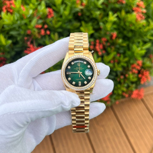 Rolex Day-Date 128348RBR Ombre Green Dial Replica Watch EW 36mm