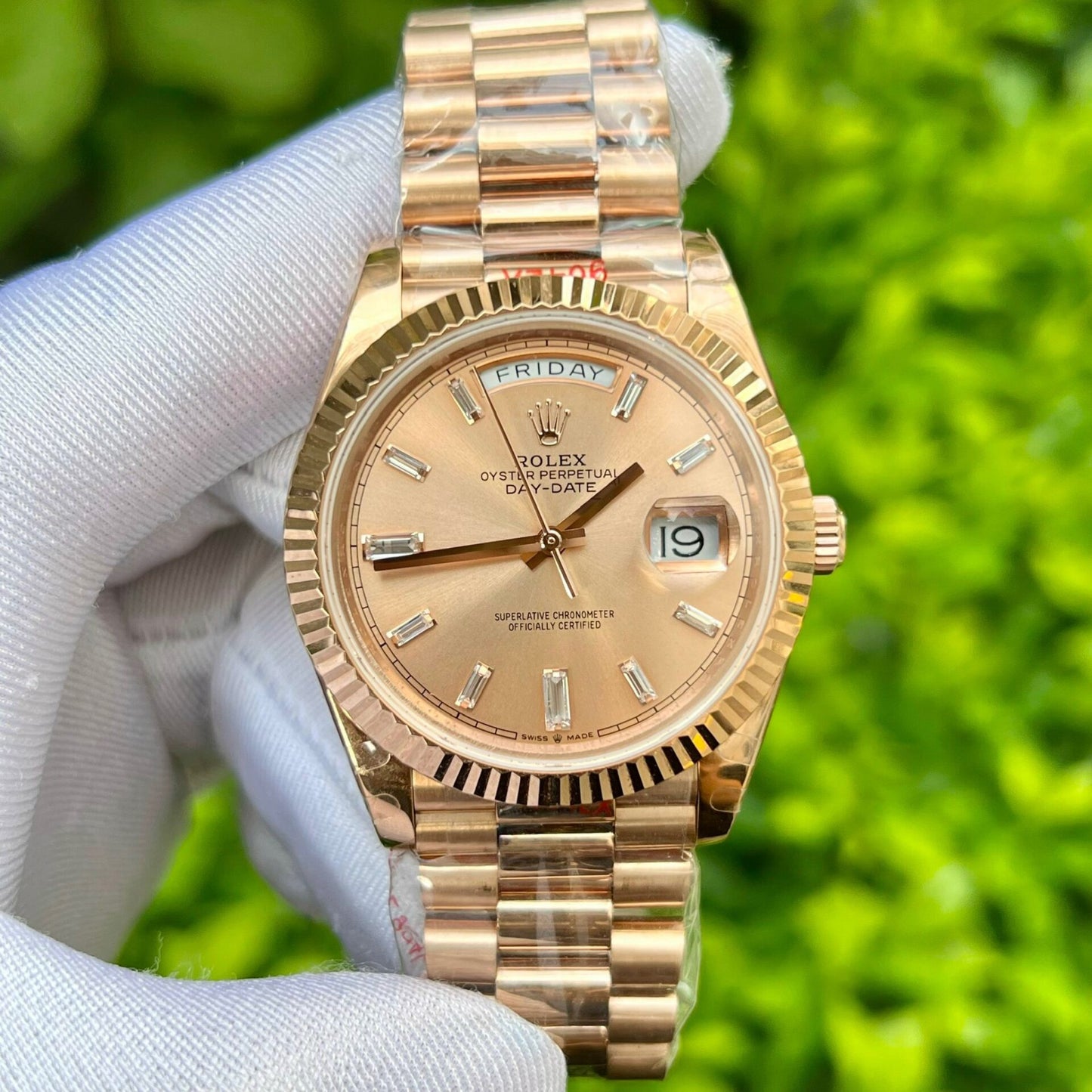 Rolex Day-Date 228235 Pink Dial Stone With Number GM Factory 40mm
