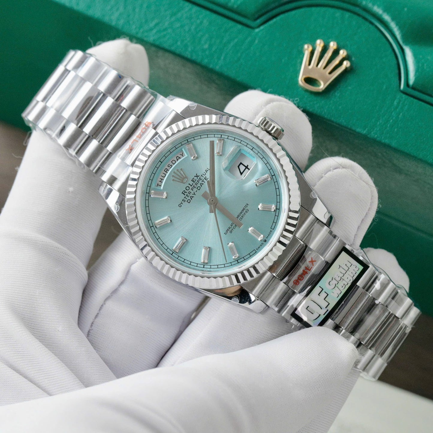 Rolex Day-Date 128236 Dial Ice Blue Replica Watch Weight 158gram QF Factory 36mm