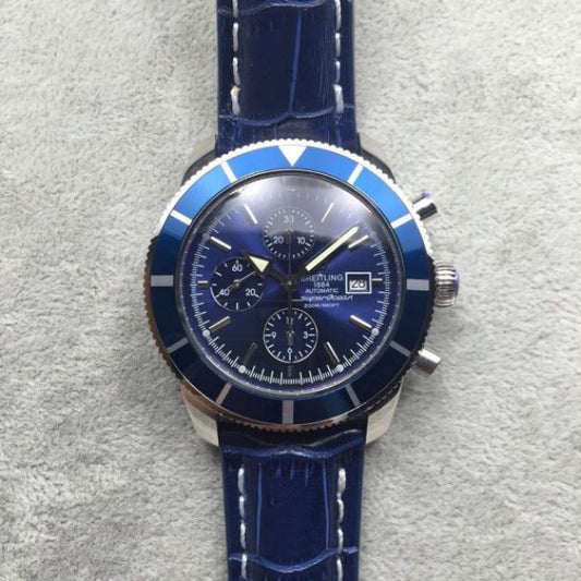 Replica Breitling Super Ocean Heritage Chrono SS Blue Dial SS Leather Strap A7750