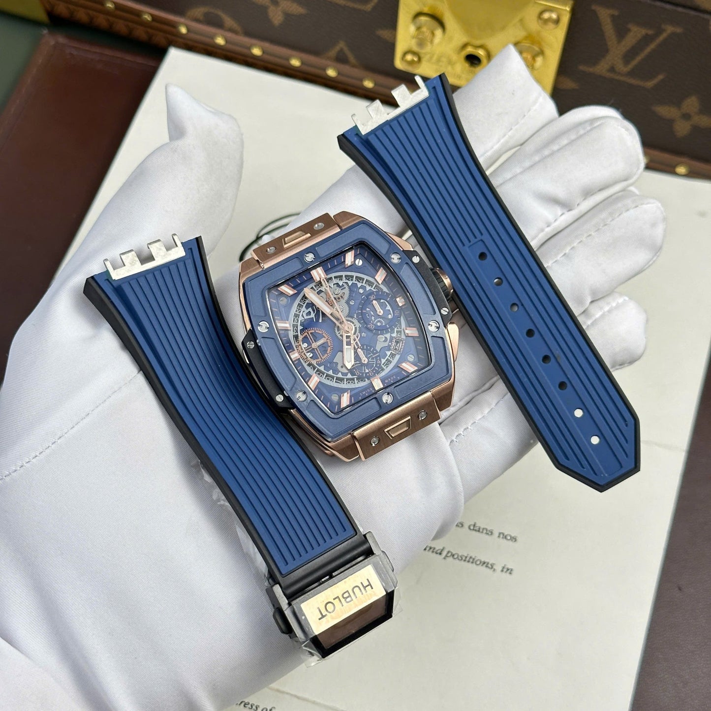 Hublot Spirit Of Big Bang King Gold Replica Watch Bezel Blue BBF Factory 42mm