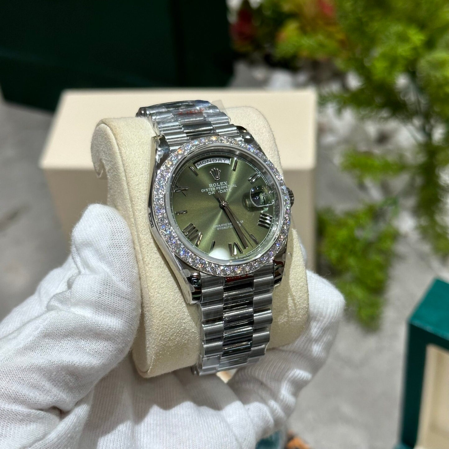 Rolex Day-Date 228236 Moissanite Green Dial Replica Watch 168gram GM V3 40mm