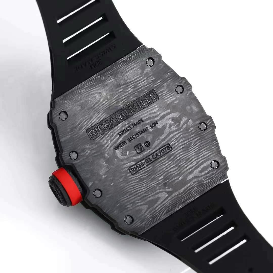 Richard Mille RM 35-01 Rafael Nadal Replica Swiss Watch ¨C Skeleton Dial, NTPT Carbon Case, Black Rubber Strap