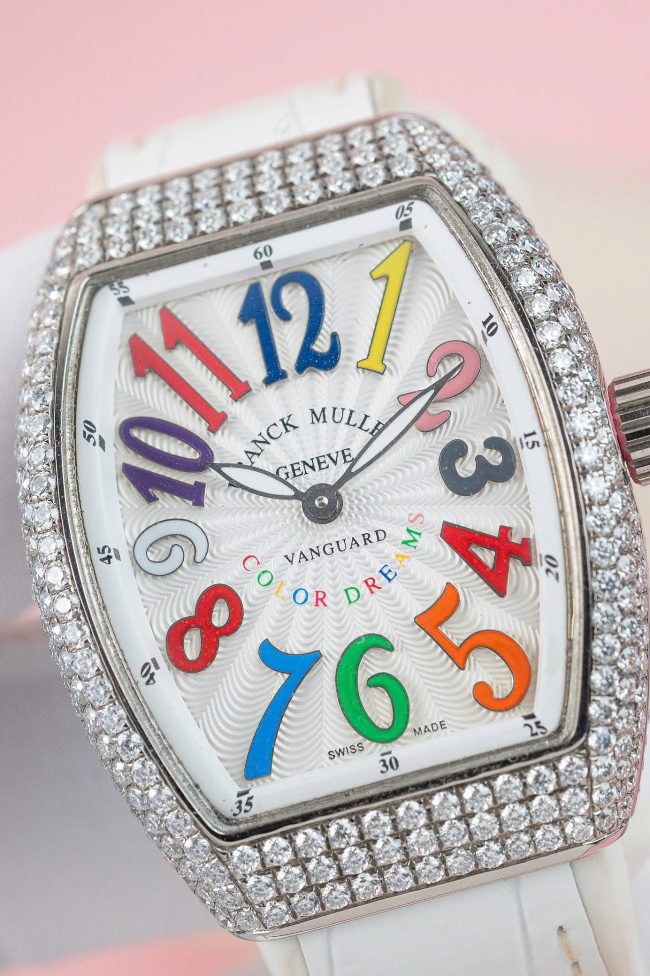Franck Muller V32 Copies Watches White Dial Custom Diamonds Moissanite Hong Kong 36mm