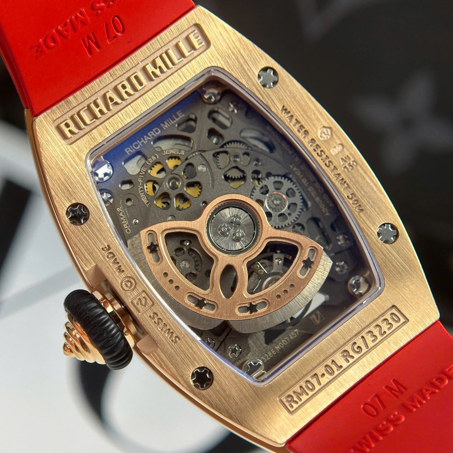 Richard Mille RM07-01 Best Replica Watches Diamonds Red Rubber Strap ZF Factory 36mm