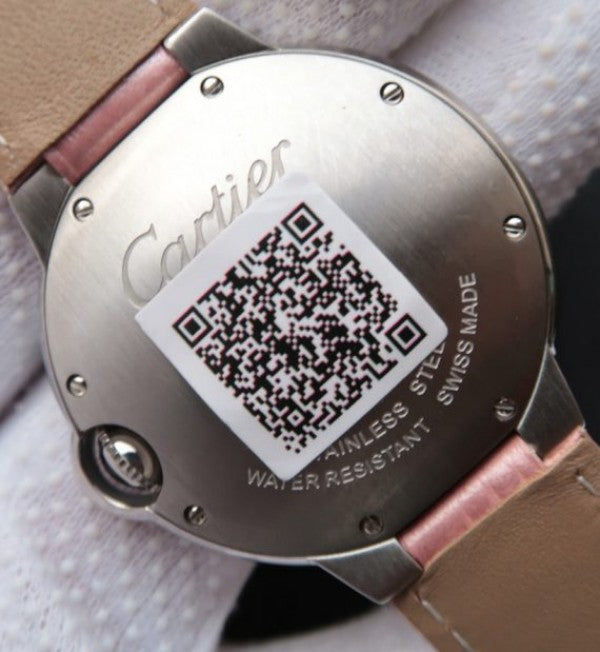 Replica Cartier Ballon Bleu 36mm White Textured Dial Pink Leather Strap