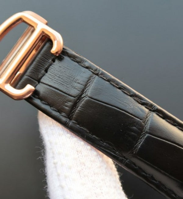 Replica Cartier Santos WH100751 Diamond RG Black Dial Leather Strap A9015