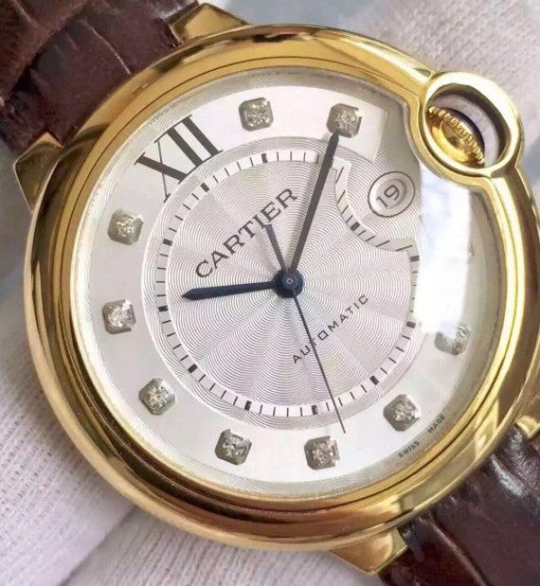 Replica Cartier JF Ballon Bleu 42mm YG White Dial Leather Strap MIYOTA9015