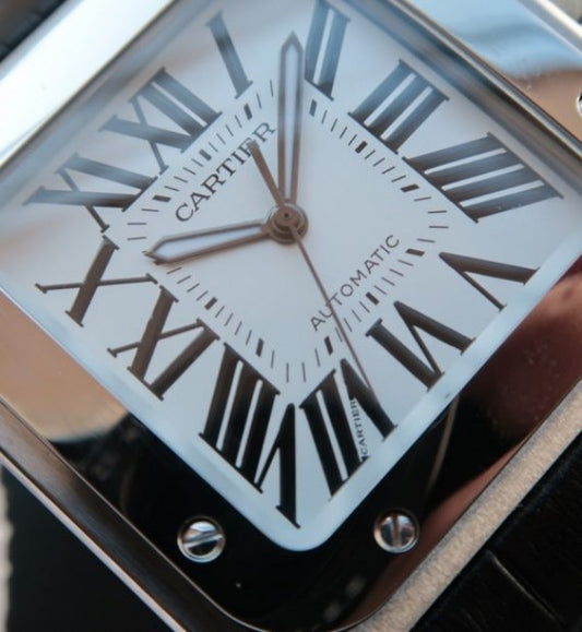 Replica Cartier V6 Santos 100 41mm White Dial Black Leather Strap A2824