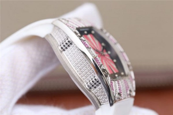 Replica Richard Mille RM 007 Lady SS Diamonds Black Inner Bezel White Rubber Strap 6T51