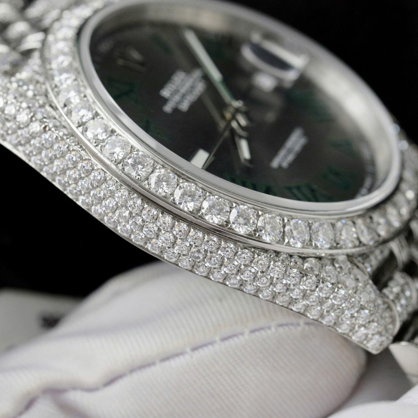 Rolex DateJust Best Copies Watch Dial Wimbledon Custom Full Moissanite Diamonds 41mm