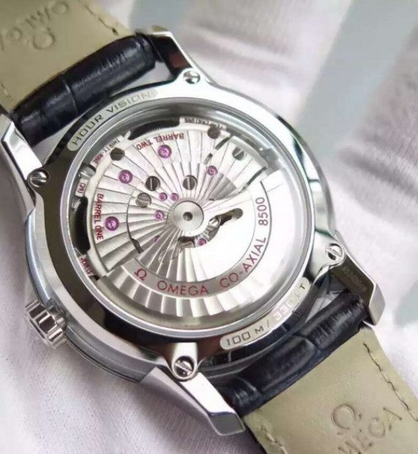 Replica Omega V6F De Ville Hour Vision Co-Axial 41mm SS White Dial Brown Leather Strap A8500