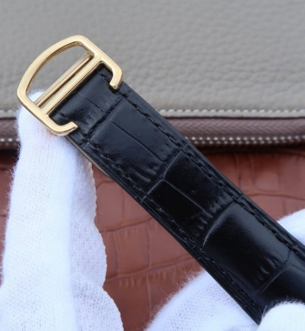 Replica Cartier Ballon Bleu De Cartier Chrono 44mm YG Black Dial Leather Strap A8101
