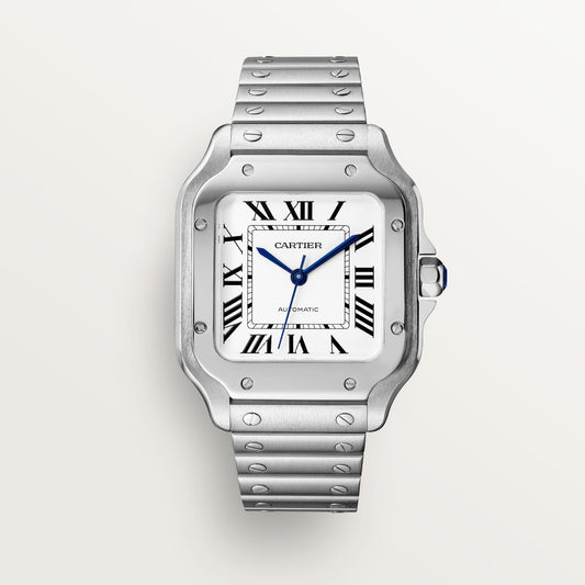 Fake Cartier watch Santos medium model Manufacture mechanical movement Steel Silver Dial WSSA0029 AF(1:1 replica)