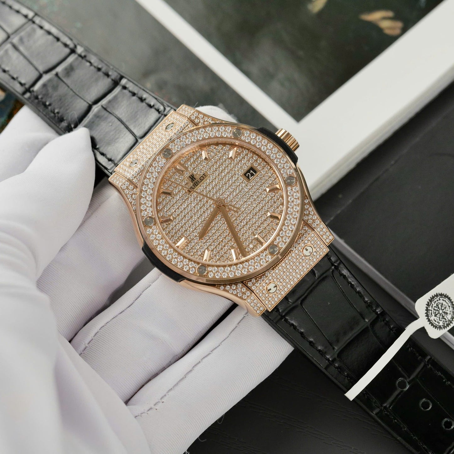 Hublot Classic Fussion King Gold Best Replica Watches Custom Full Moissanite Diamonds 42mm
