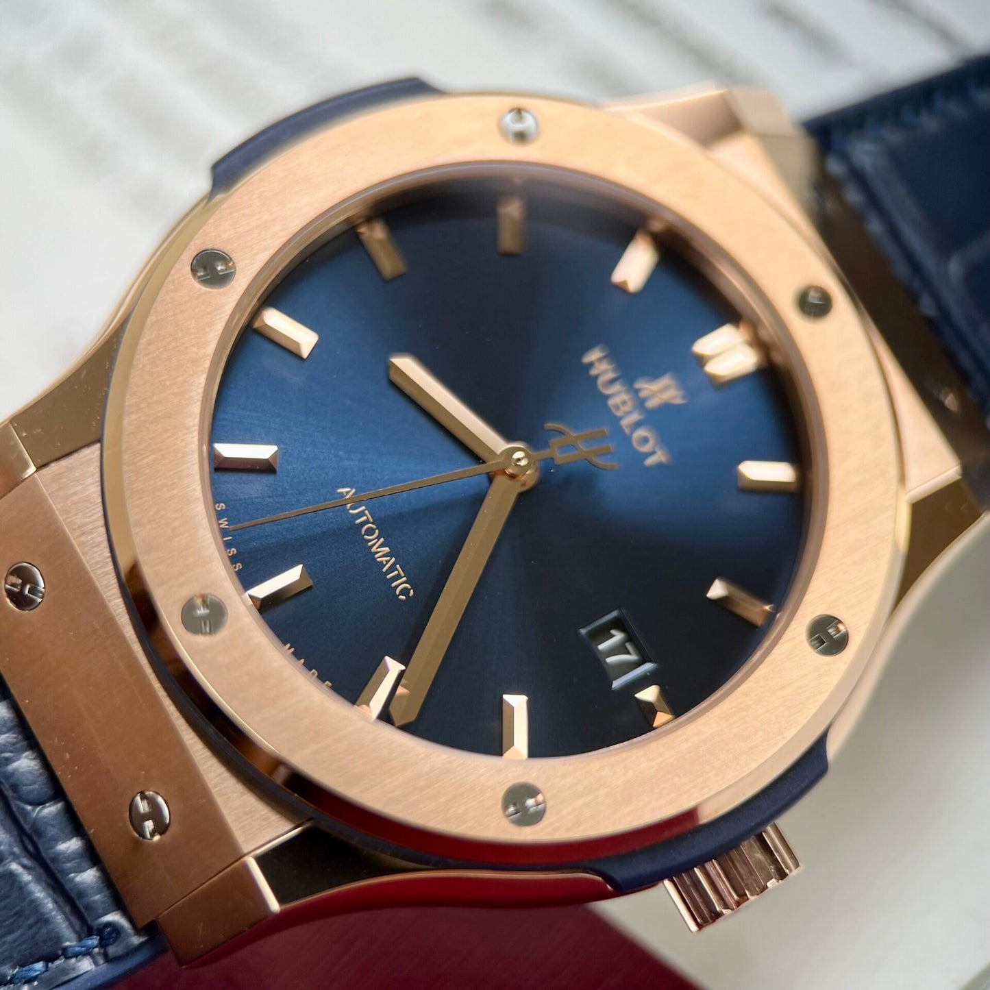 Hublot Replica Watch Classic Fusion King Gold Blue Dial JJF Factory 42mm