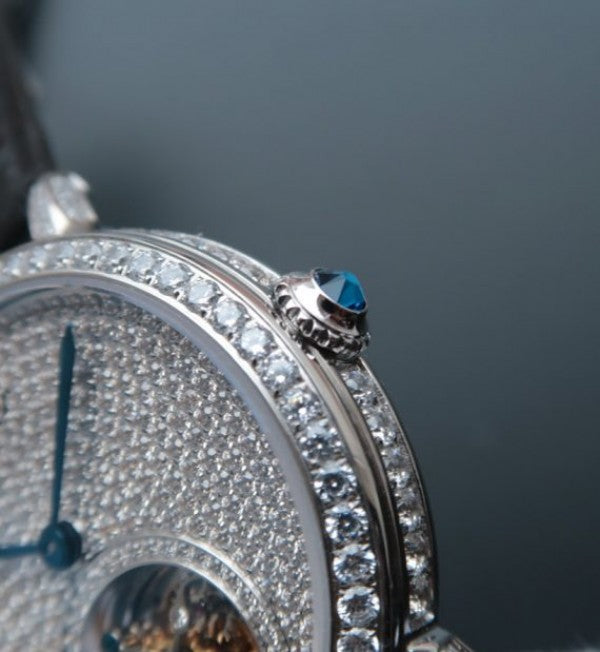 Replica Cartier Tourbillon SS Diamonds Dial Bezel Leather Strap